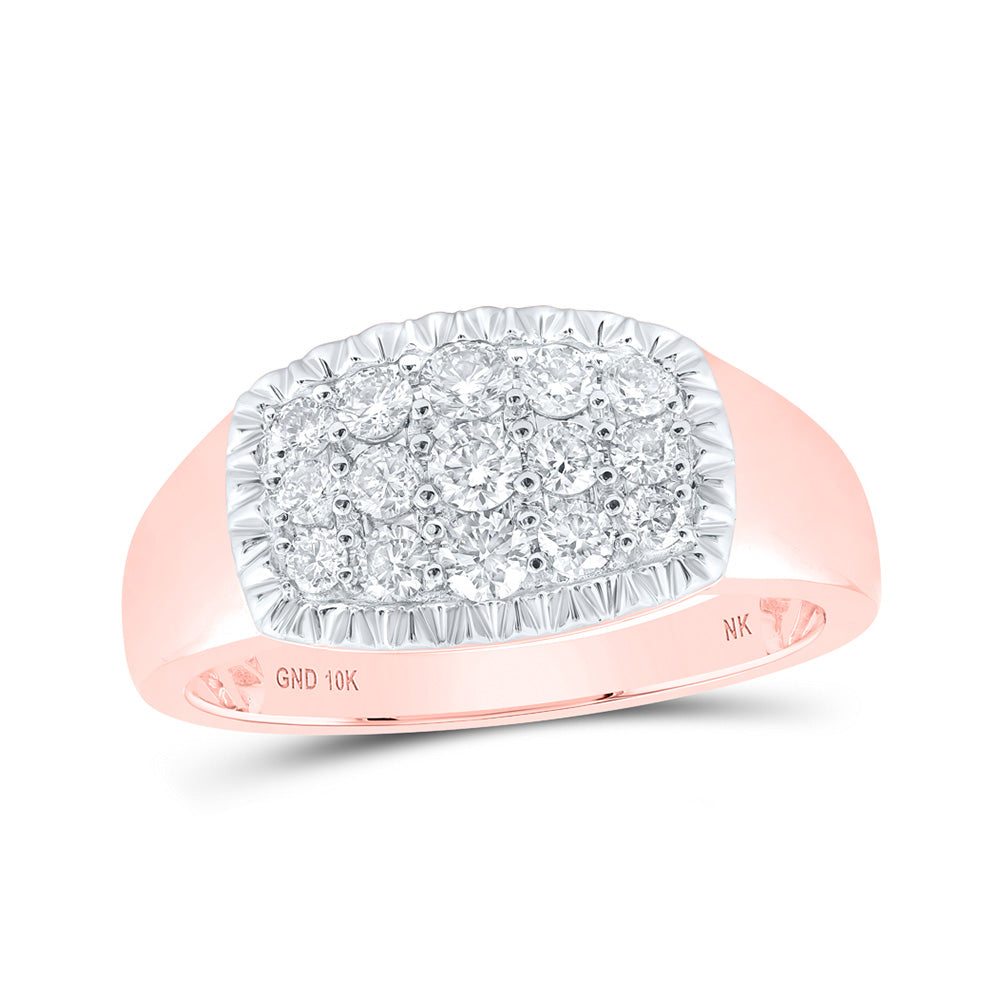 10K Yellow Or White Or Rose Gold Mens Round Diamond Fluted Cluster Ring , Mens Size: 7-13