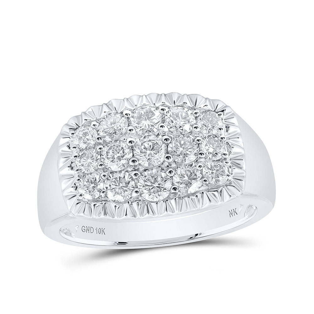 10K Yellow Or White Or Rose Gold Mens Round Diamond Fluted Cluster Ring, Mens Size: 7-13