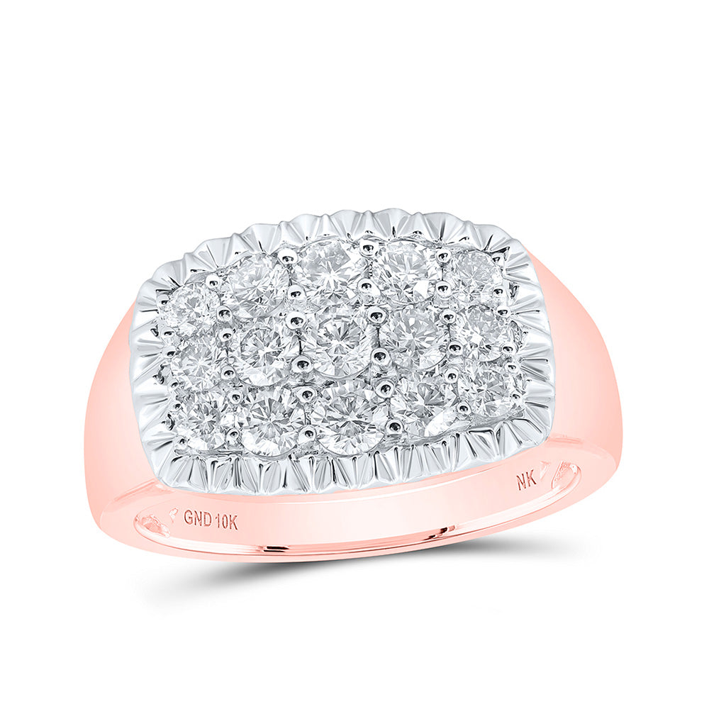 10K Yellow Or White Or Rose Gold Mens Round Diamond Fluted Cluster Ring, Mens Size: 7-13
