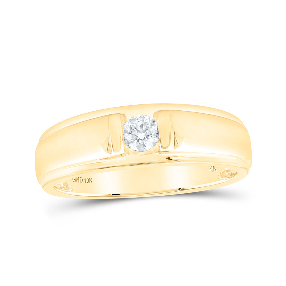 10K Yellow Or White Or Rose Gold Mens Round Diamond Solitaire Band Ring , Mens Size: 7-13