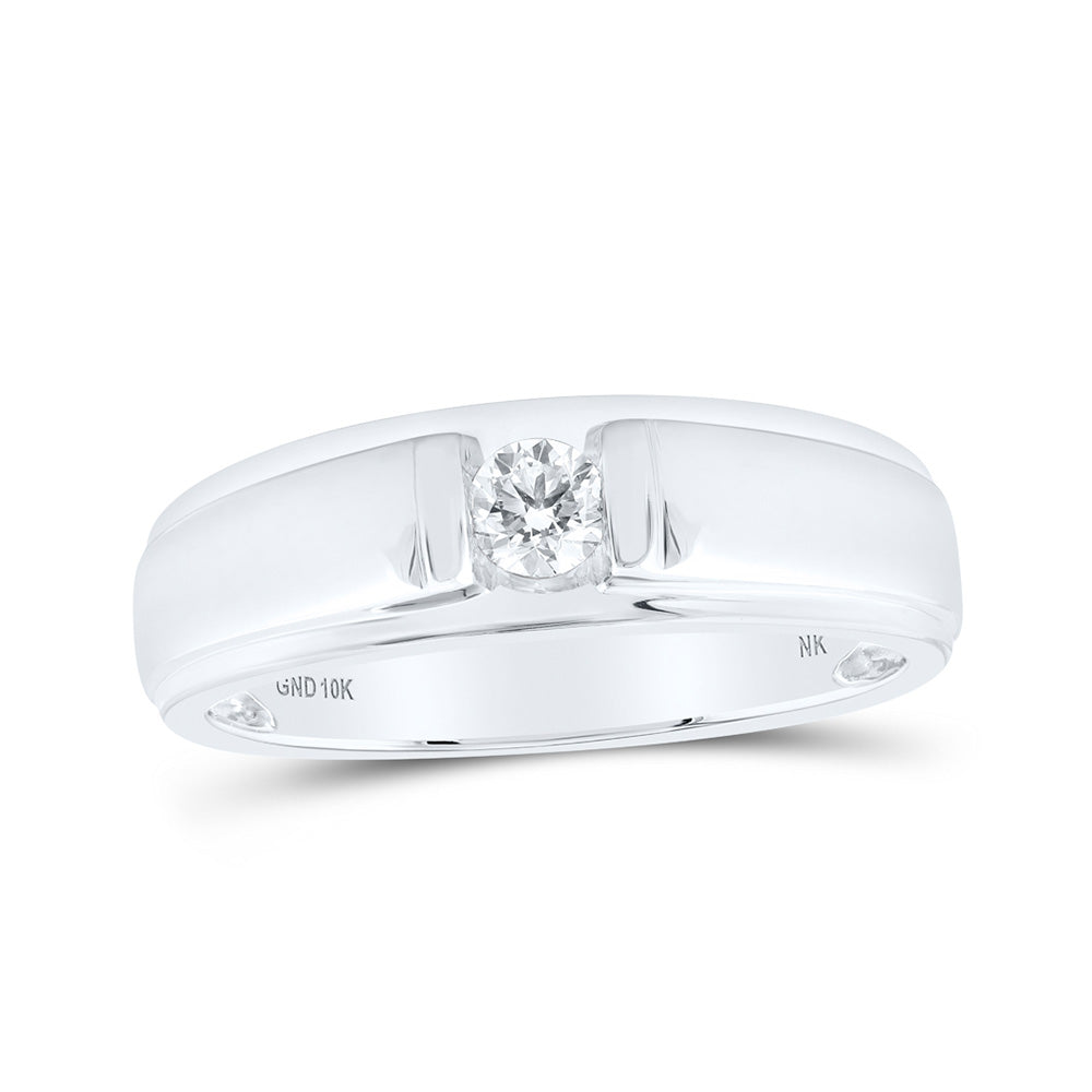 10K Yellow Or White Or Rose Gold Mens Round Diamond Solitaire Band Ring , Mens Size: 7-13