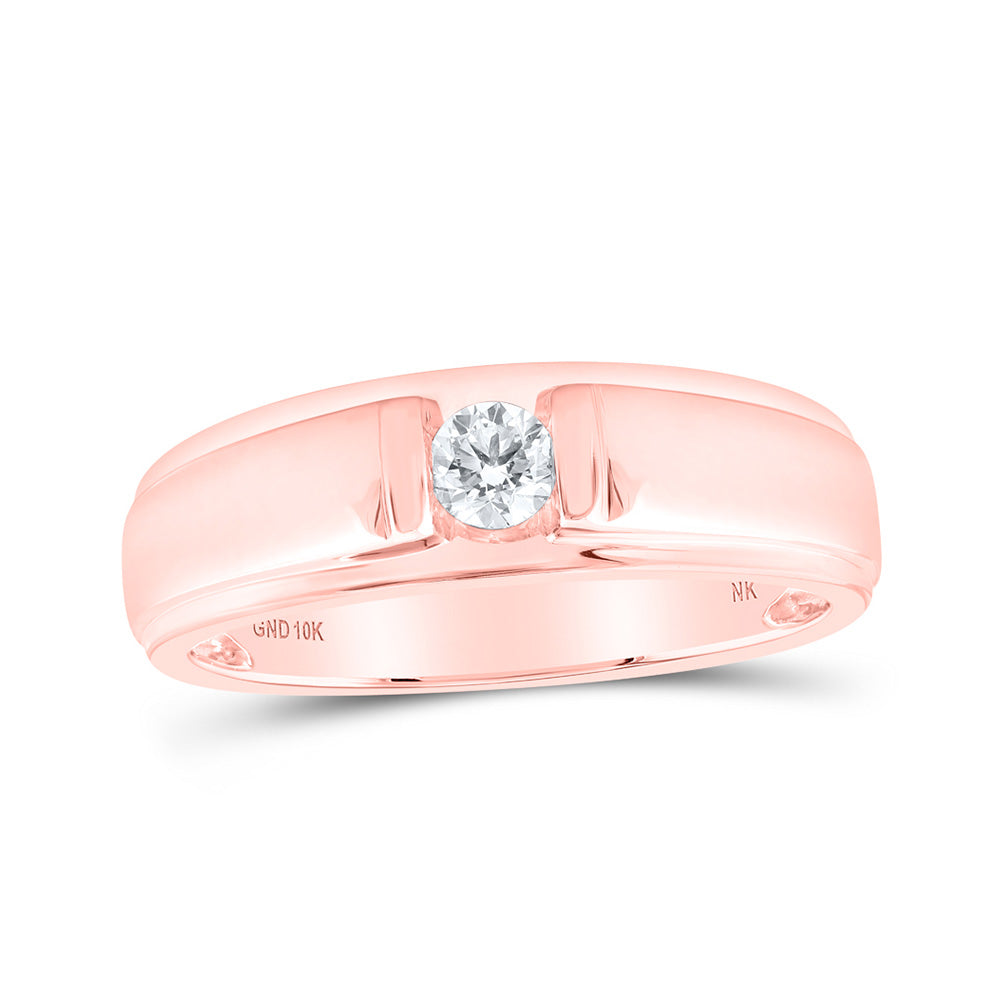 10K Yellow Or White Or Rose Gold Mens Round Diamond Solitaire Band Ring , Mens Size: 7-13