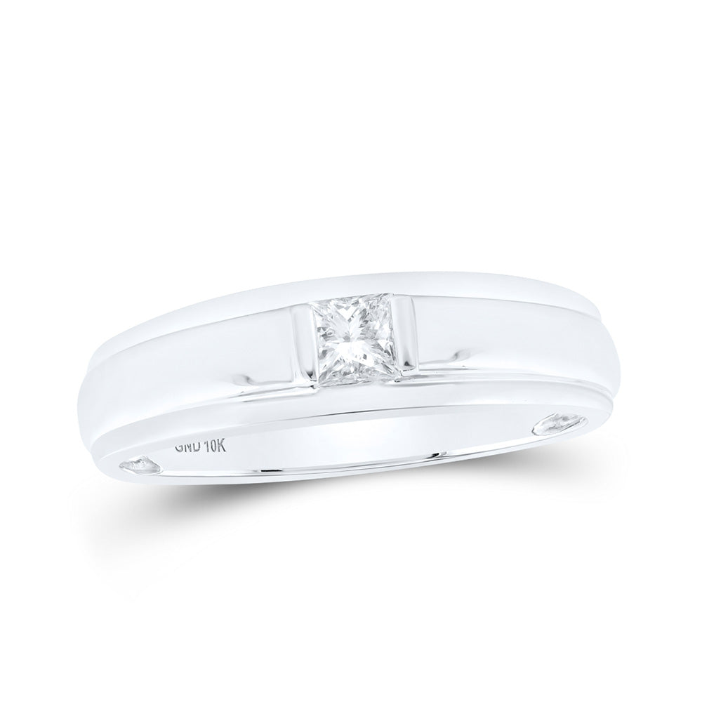 10K Yellow Or White Or Rose Gold Mens Princess Diamond Solitaire Band Ring , Mens Size: 7-13
