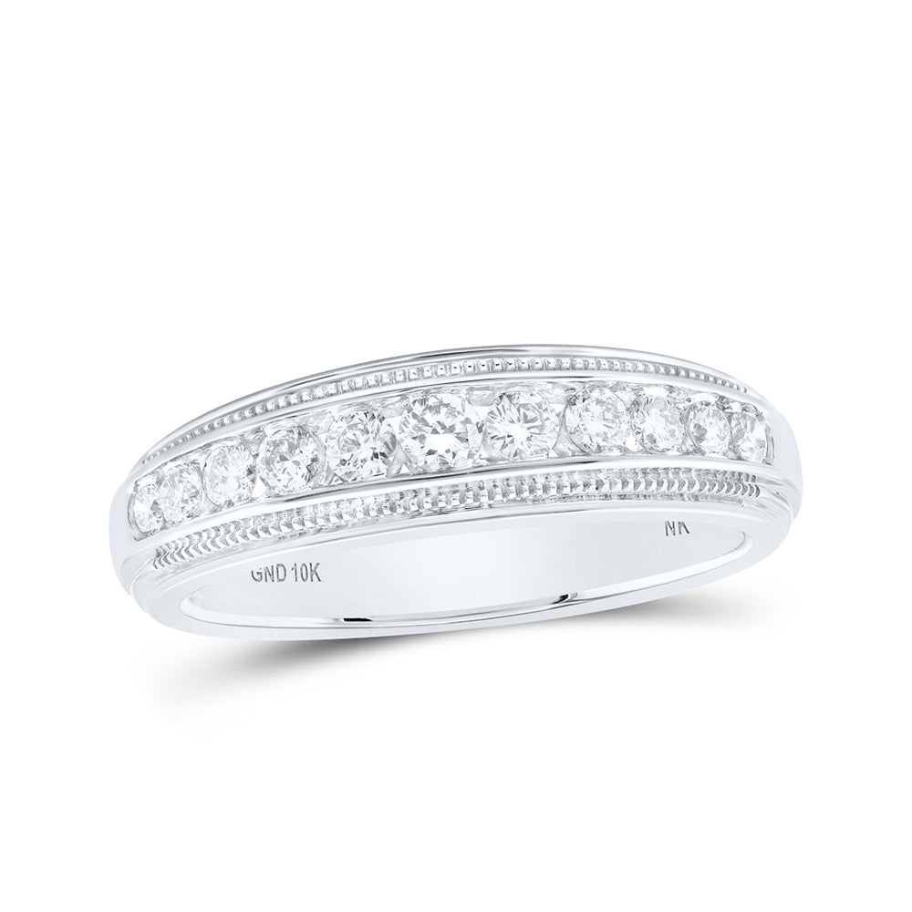 10K Yellow Or White Or Rose Gold Mens Round Diamond Band Ring , Mens Size: 7-13