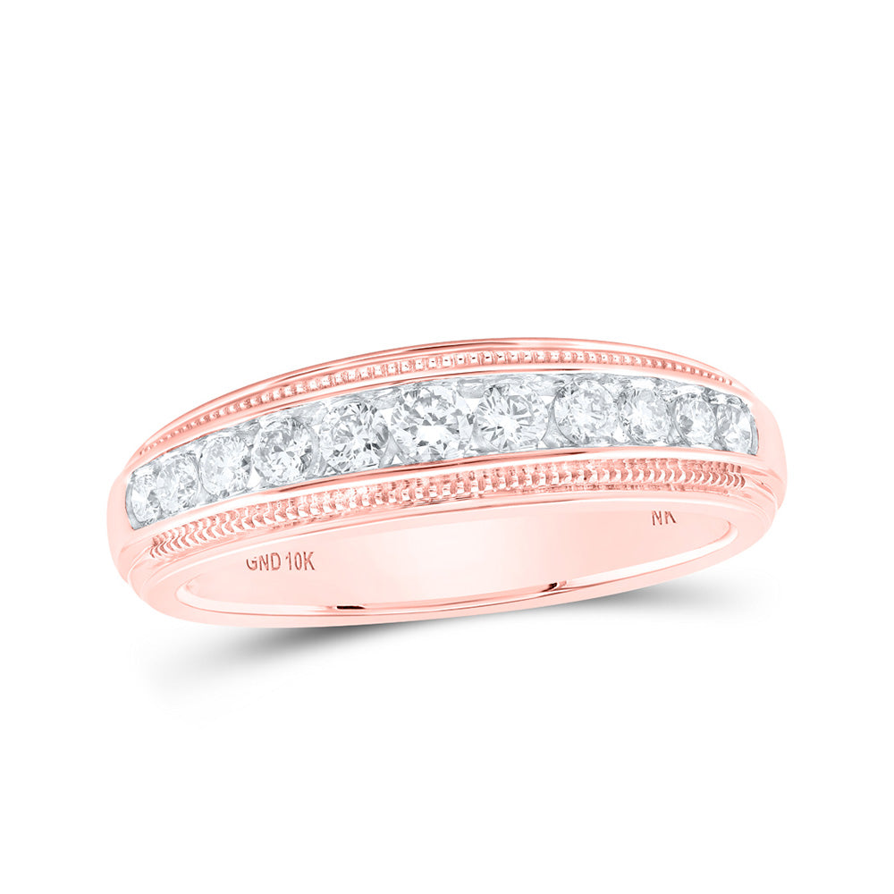 10K Yellow Or White Or Rose Gold Mens Round Diamond Band Ring , Mens Size: 7-13