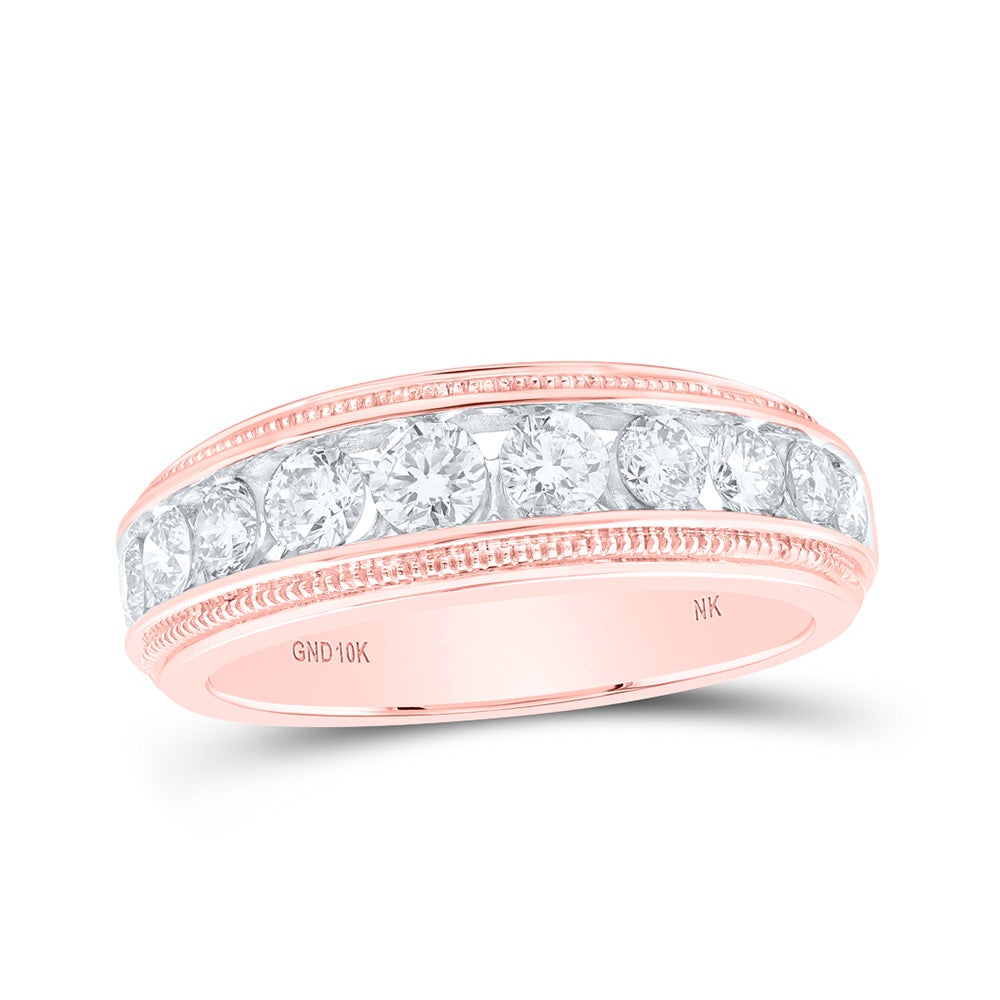 10K Yellow Or White Or Rose Gold Mens Round Diamond Band Ring, Mens Size: 7-13