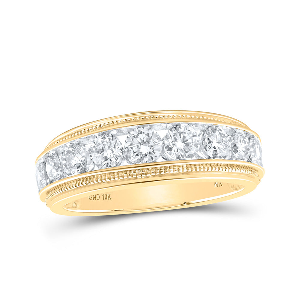10K White Or Yellow Gold Mens Round Diamond Band Ring , Mens Size: 7-13
