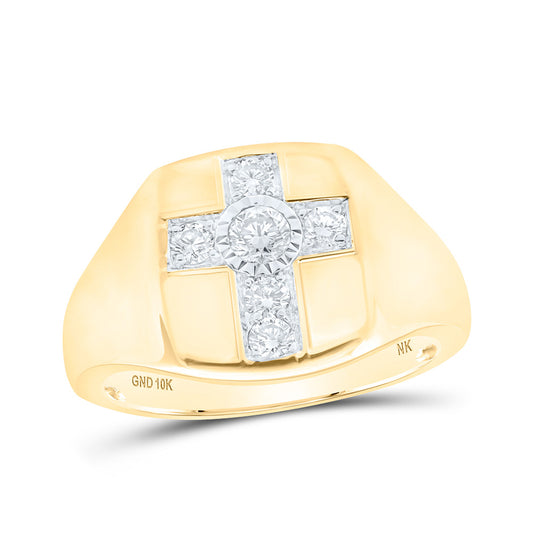 10K Yellow Gold Mens Round Diamond Cross Ring 1/2 Cttw, Mens Size: 7-13