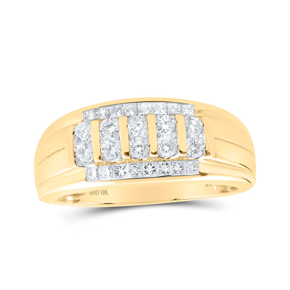 10K White Or Yellow Gold Mens Round Diamond Band Ring , Mens Size: 7-13