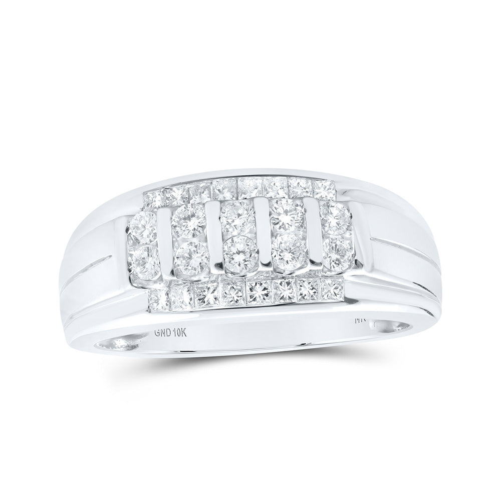 10K White Or Yellow Gold Mens Round Diamond Band Ring , Mens Size: 7-13
