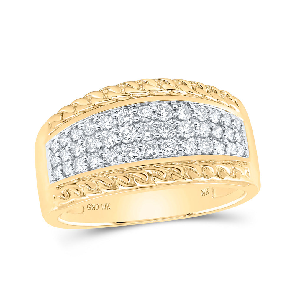10K White Or Yellow Gold Mens Round Diamond Rope-accent Band Ring , Mens Size: 7-13