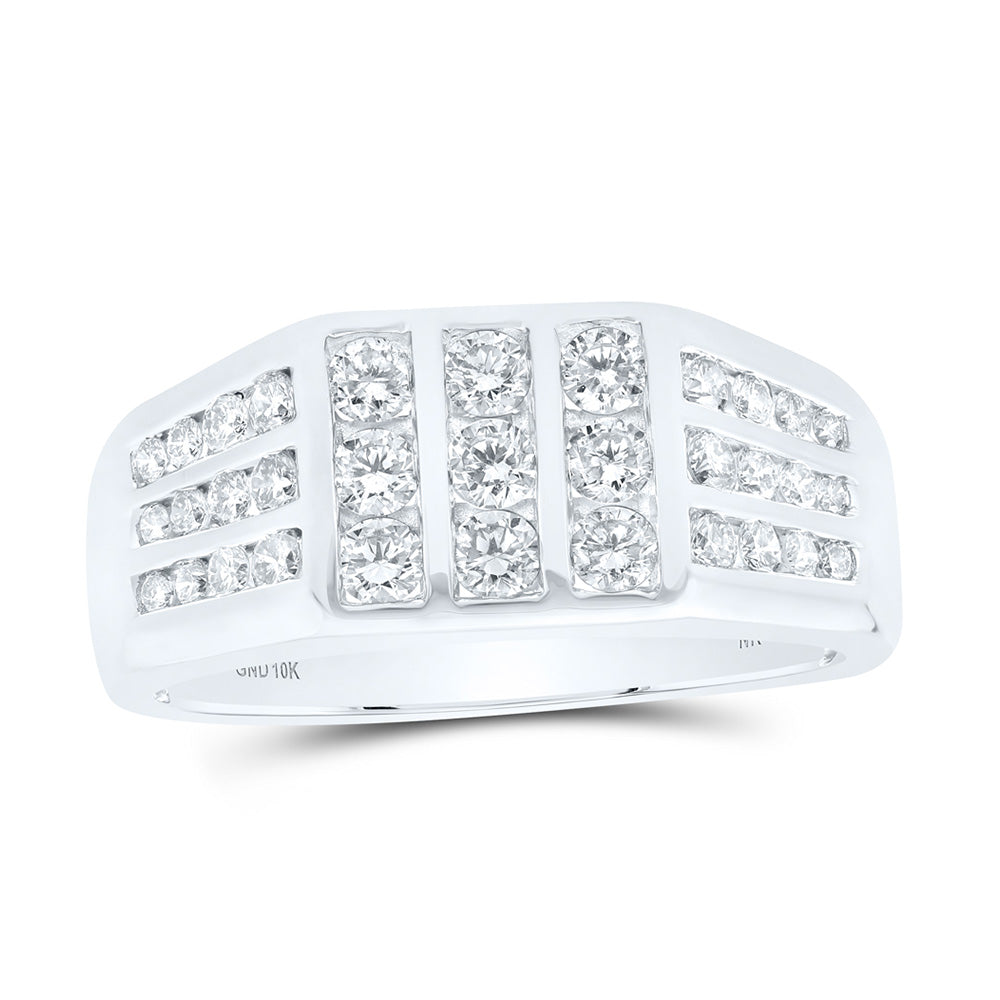 10K White Gold Mens Round Diamond Flat-top Band Ring 1 Cttw, Mens Size: 7-13