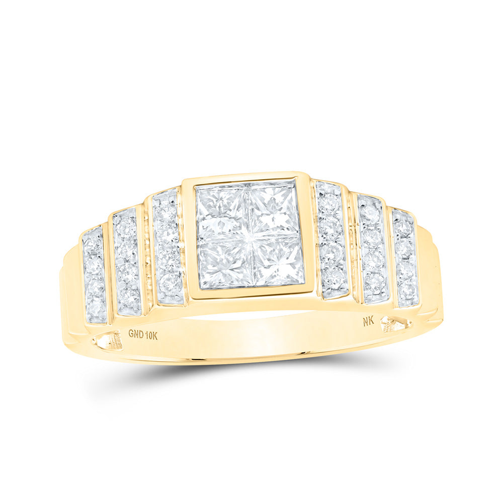 10K White Or Yellow Gold Mens Princess Diamond Band Ring , Mens Size: 7-13