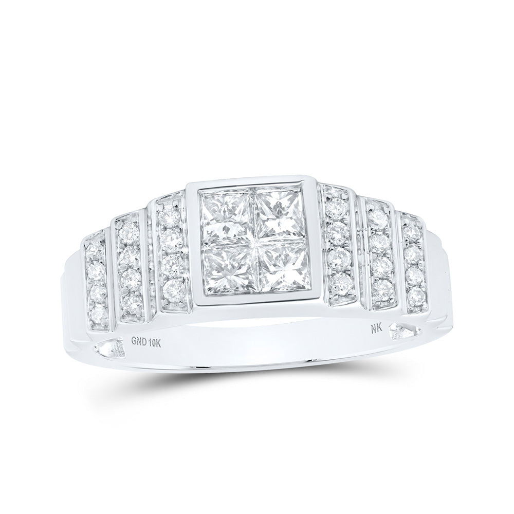 10K White Or Yellow Gold Mens Princess Diamond Band Ring , Mens Size: 7-13