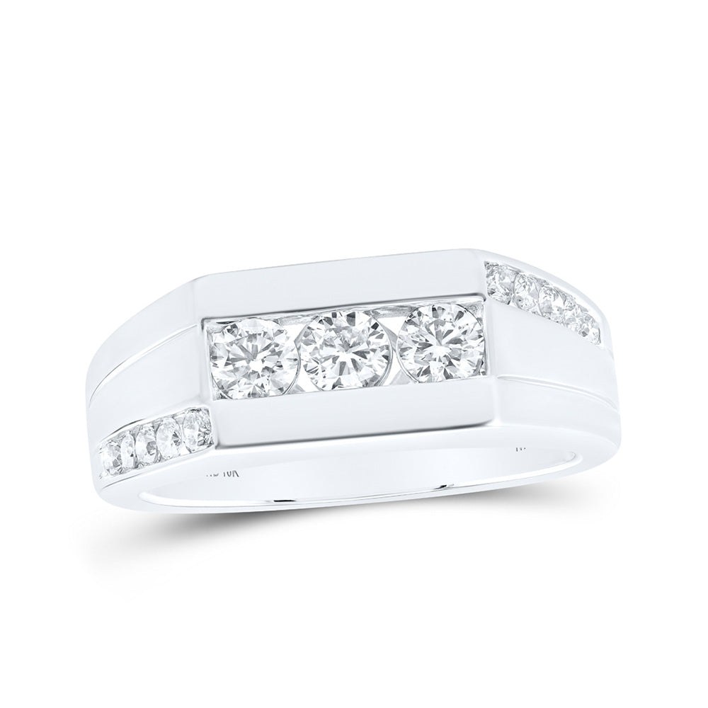 10K White Gold Mens Round Diamond Flat Top Band Ring 1 Cttw, Mens Size: 7-13