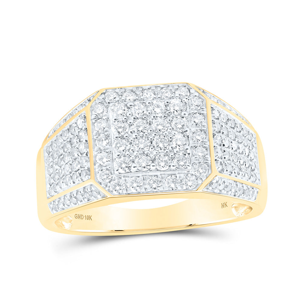 10K White Or Yellow Gold Mens Round Diamond Square Ring , Mens Size: 7-13