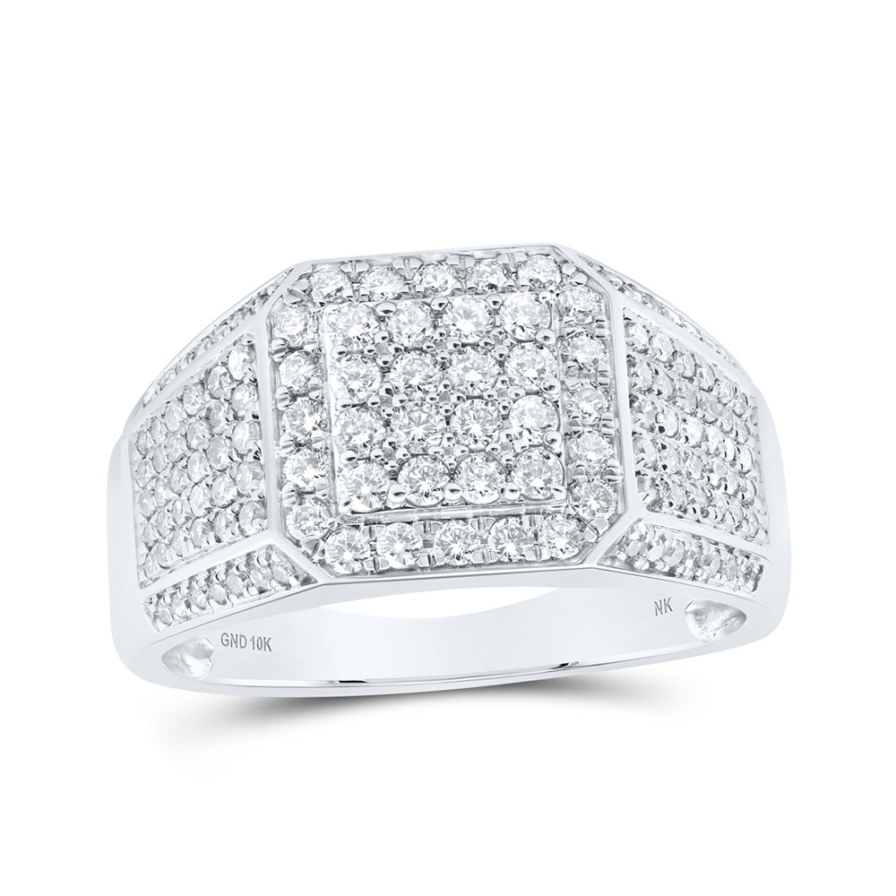 10K White Or Yellow Gold Mens Round Diamond Square Ring , Mens Size: 7-13