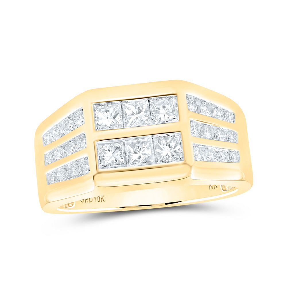 10K White Or Yellow Gold Mens Princess Diamond Band Ring, Mens Size: 7-13