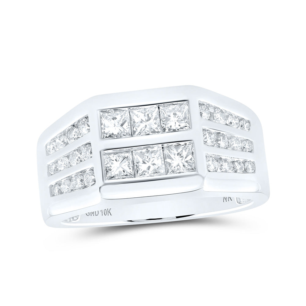 10K White Or Yellow Gold Mens Princess Diamond Band Ring, Mens Size: 7-13