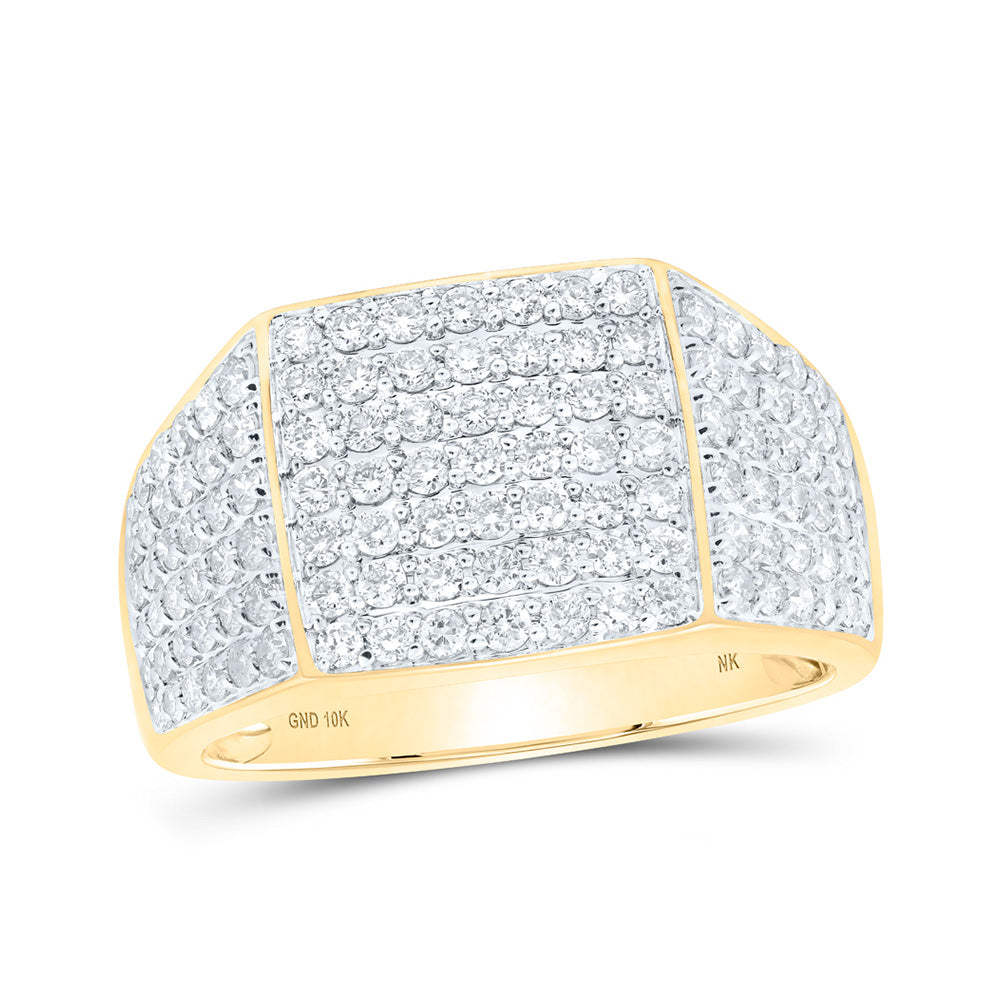10K White Or Yellow Gold Mens Round Diamond Pave Square Ring, Mens Size: 7-13