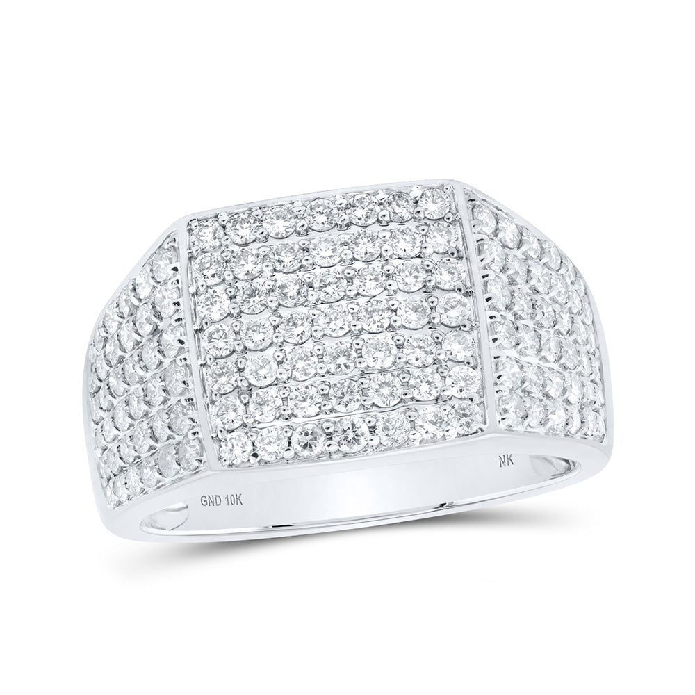 10K White Or Yellow Gold Mens Round Diamond Pave Square Ring, Mens Size: 7-13