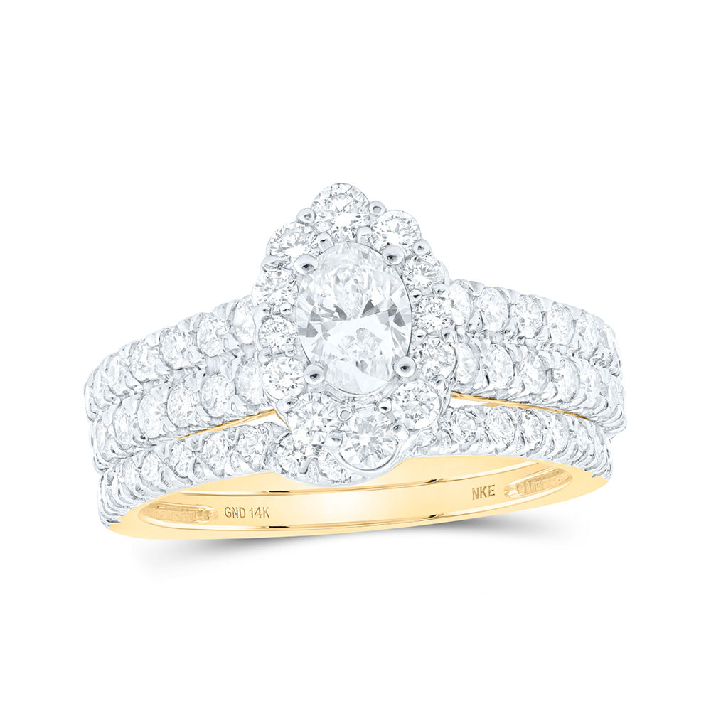 14K White Or Yellow Gold Oval Diamond Halo Bridal Wedding Ring Band Set, Womens Size: 5-10