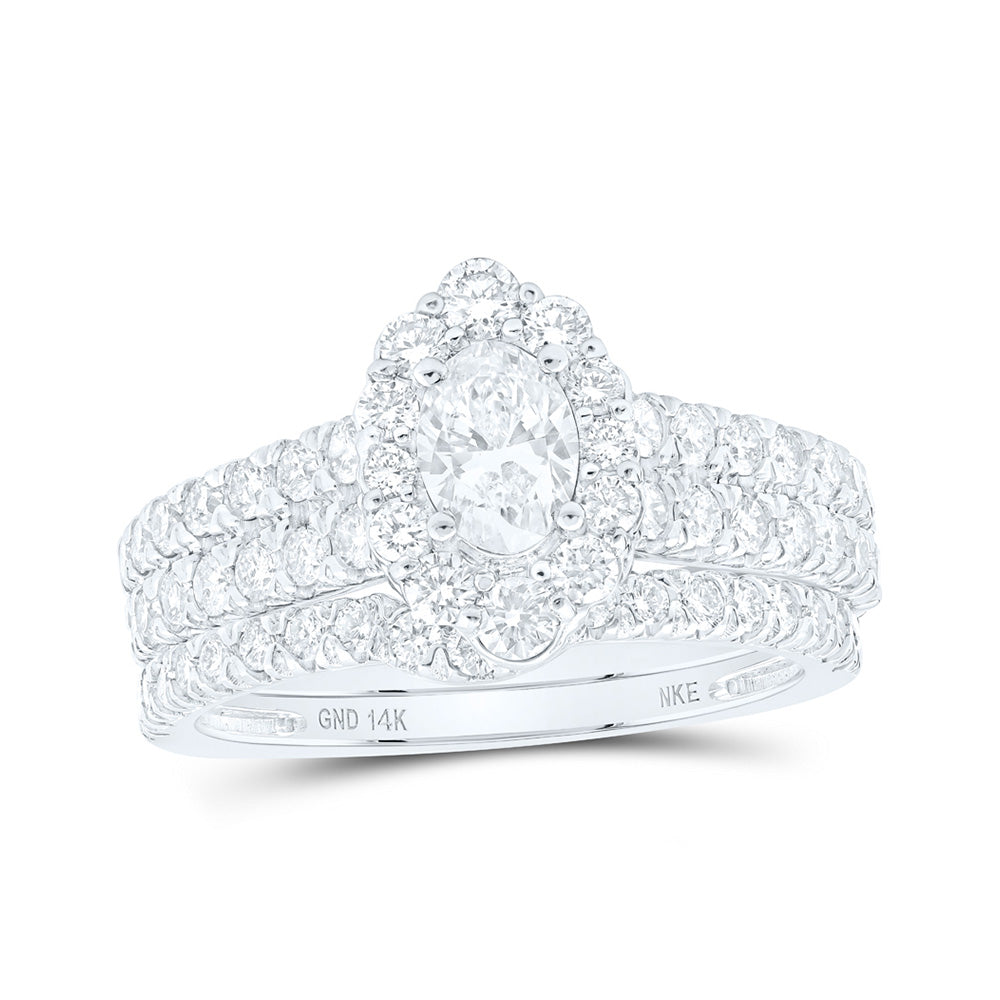 14K White Or Yellow Gold Oval Diamond Halo Bridal Wedding Ring Band Set, Womens Size: 5-10