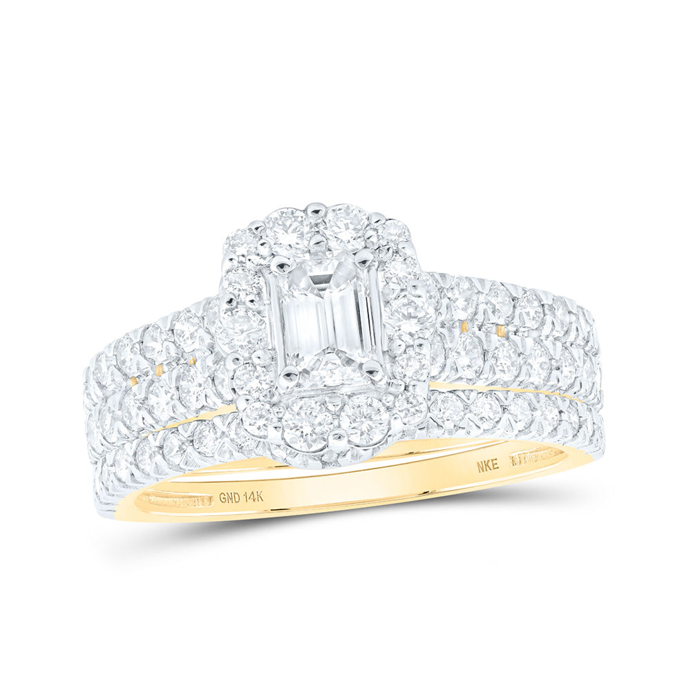 14K White Or Yellow Gold Emerald Diamond Bridal Wedding Ring Band Set, Womens Size: 5-10