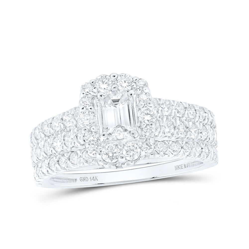 14K White Or Yellow Gold Emerald Diamond Bridal Wedding Ring Band Set, Womens Size: 5-10