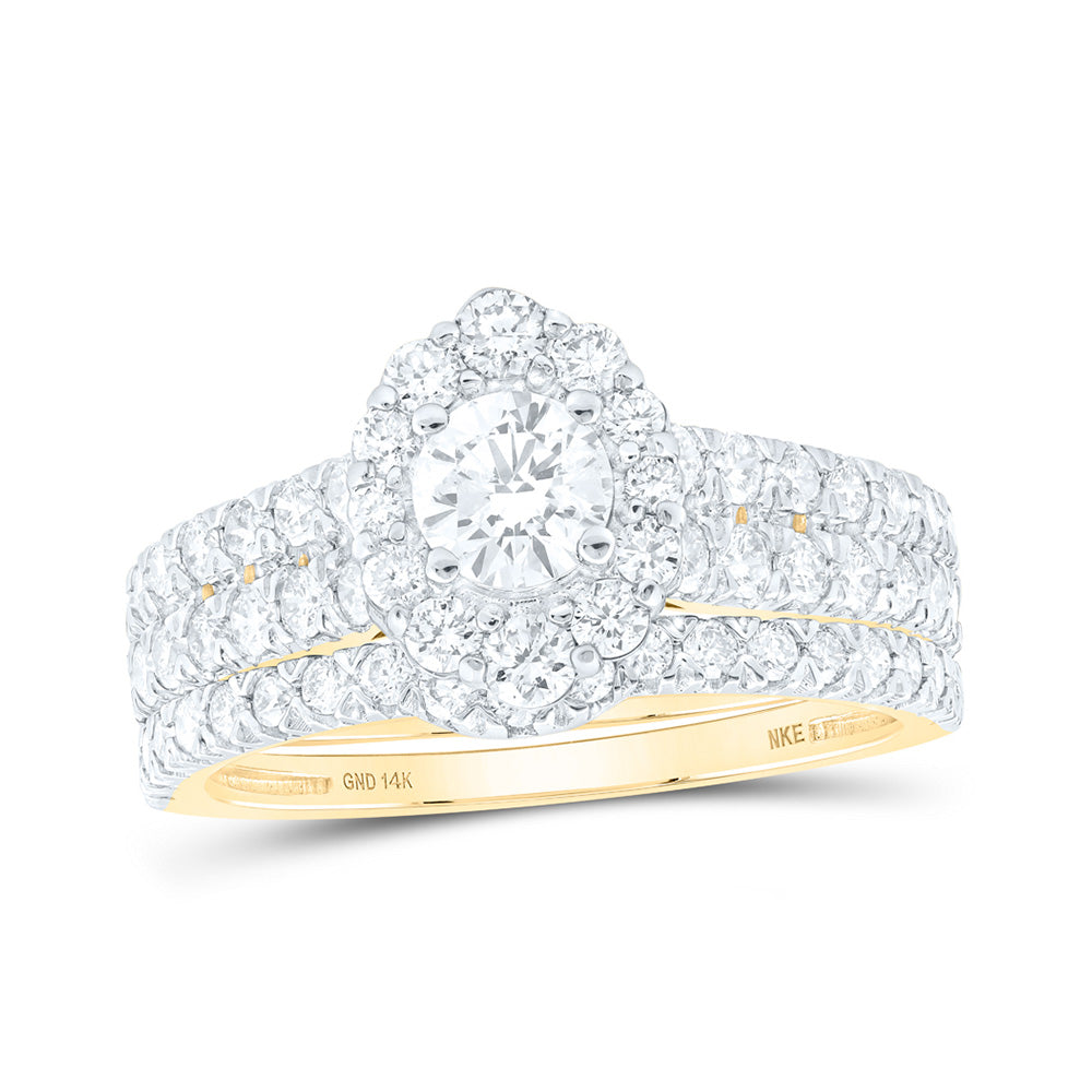 14K White Or Yellow Gold Round Diamond Halo Bridal Wedding Ring Band Set, Womens Size: 5-10