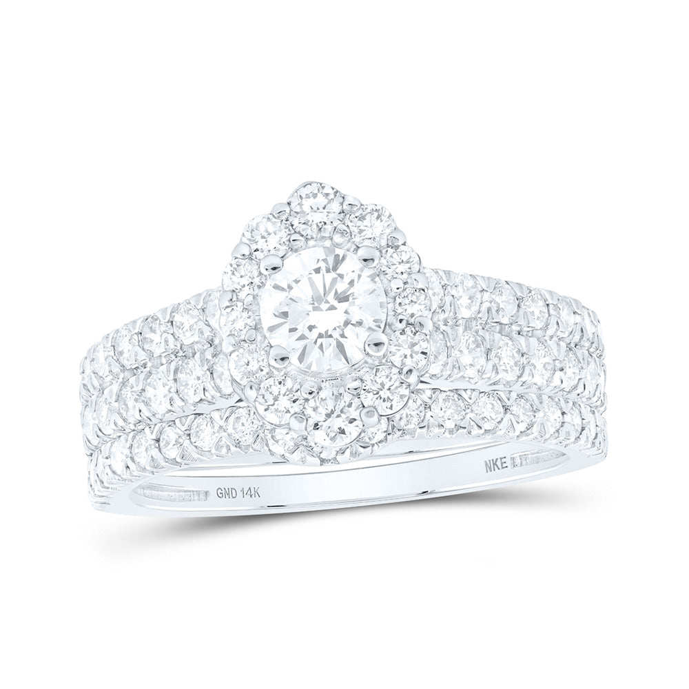 14K White Or Yellow Gold Round Diamond Halo Bridal Wedding Ring Band Set, Womens Size: 5-10