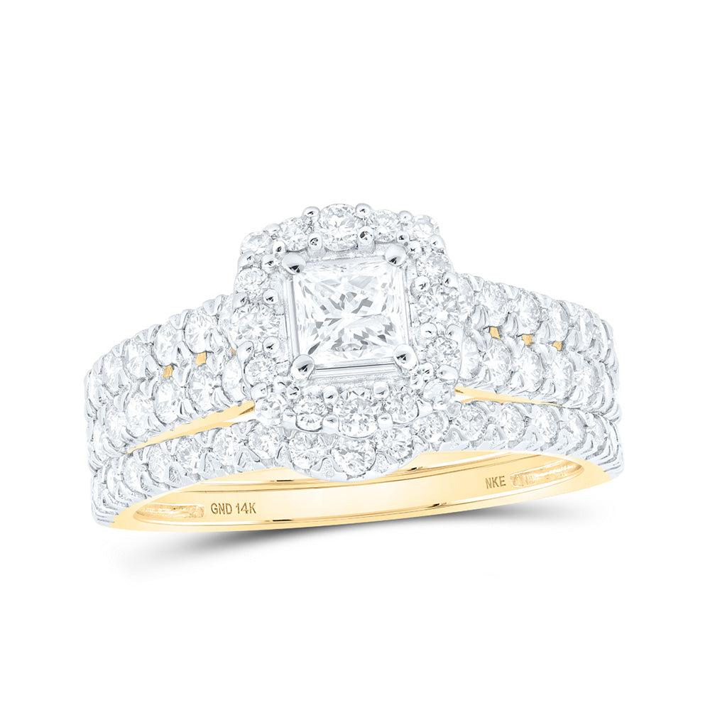 14K White Or Yellow Gold Princess Diamond Halo Bridal Wedding Ring Band Set, Womens Size: 5-10