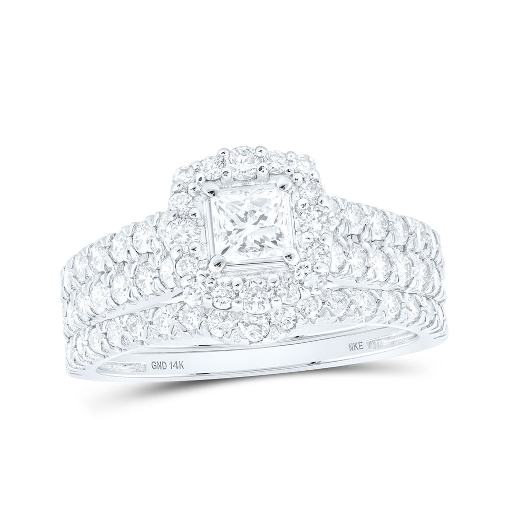 14K White Or Yellow Gold Princess Diamond Halo Bridal Wedding Ring Band Set, Womens Size: 5-10
