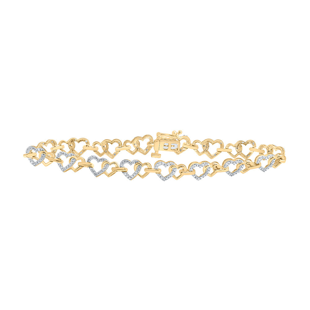 10K White Or Yellow Gold Womens Round Diamond Heart Bracelet