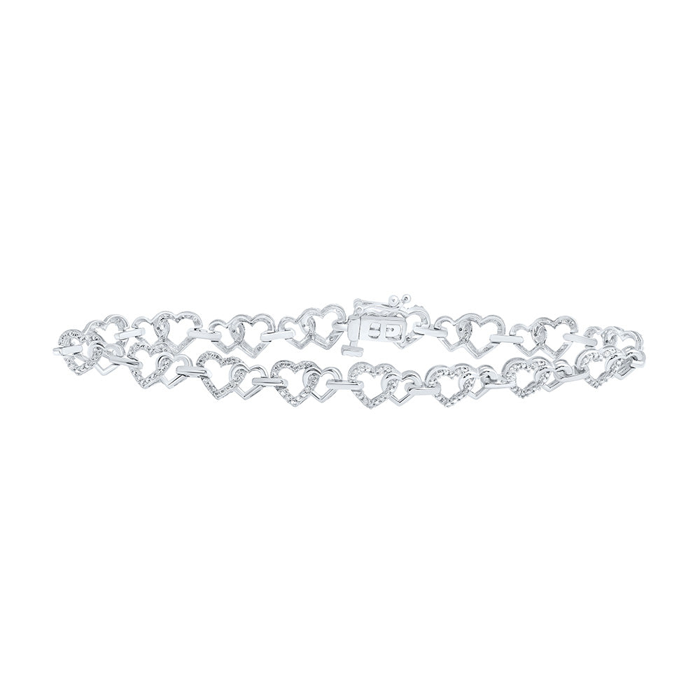 10K White Or Yellow Gold Womens Round Diamond Heart Bracelet