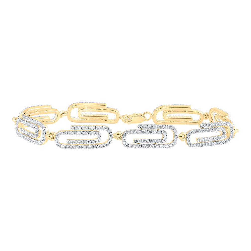 14K White Or Yellow Gold Womens Round Diamond Paper Clip Fashion Bracelet