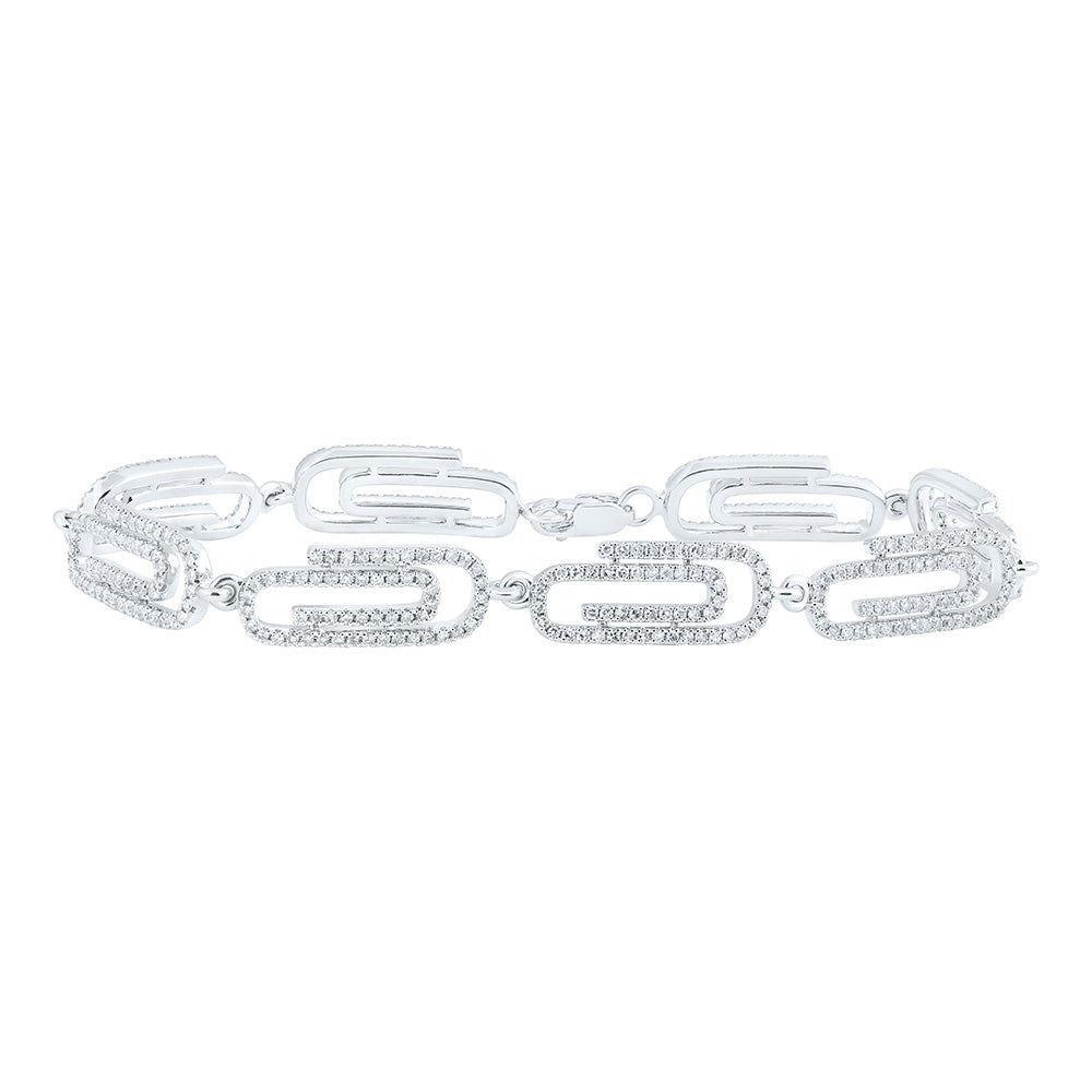 14K White Or Yellow Gold Womens Round Diamond Paper Clip Fashion Bracelet