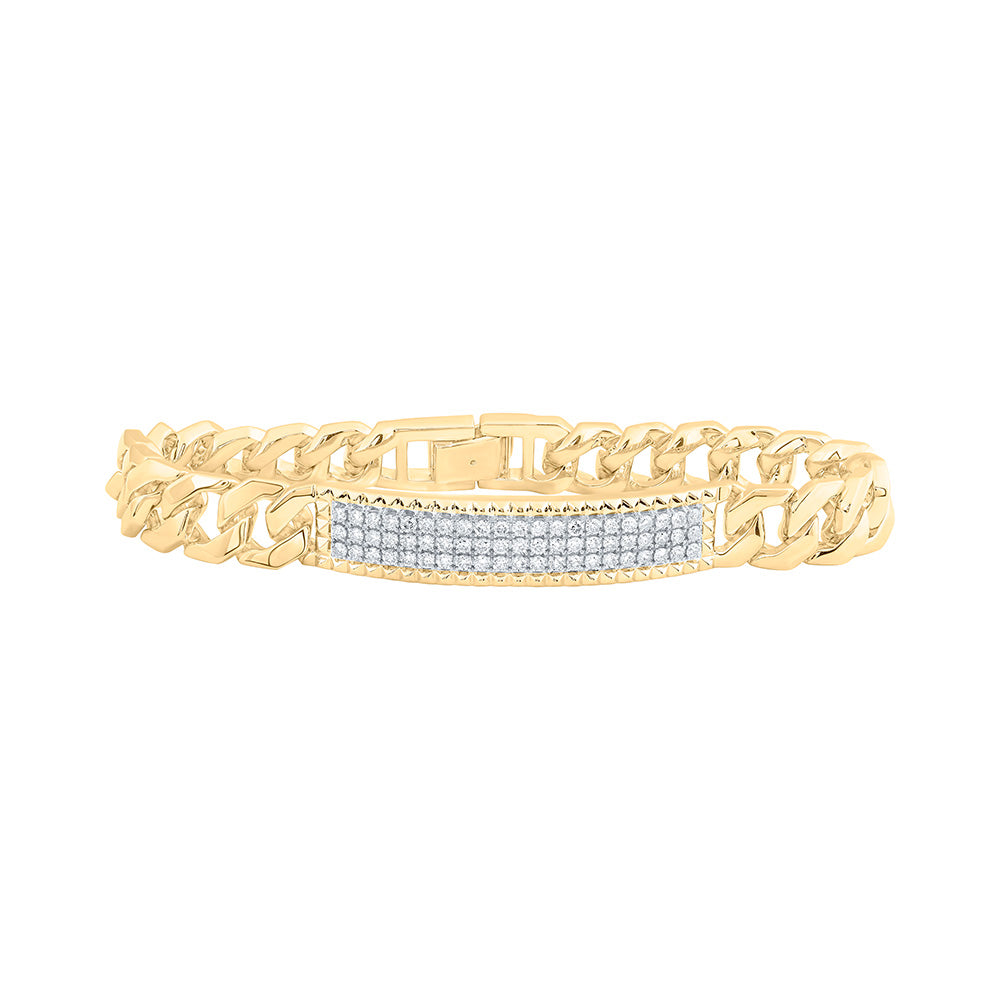 14K White Or Yellow Gold Mens Round Diamond 8.5-inch Cuban Link Bracelet