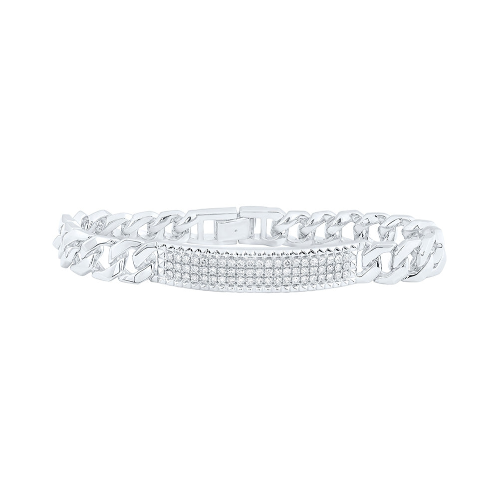 14K White Or Yellow Gold Mens Round Diamond 8.5-inch Cuban Link Bracelet