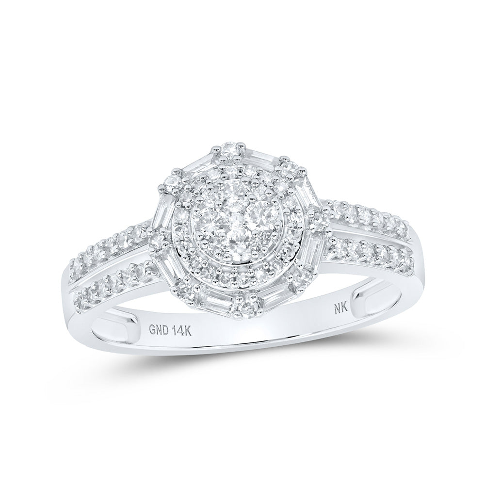 14K White Gold Womens Round Diamond Fashion Ring 3/8 Cttw, Womens Size: 5-10