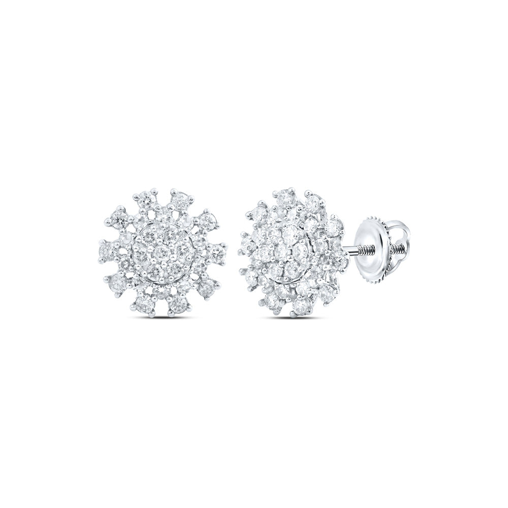 14K Yellow Or White Or Rose Gold Womens Round Diamond Cluster Earrings