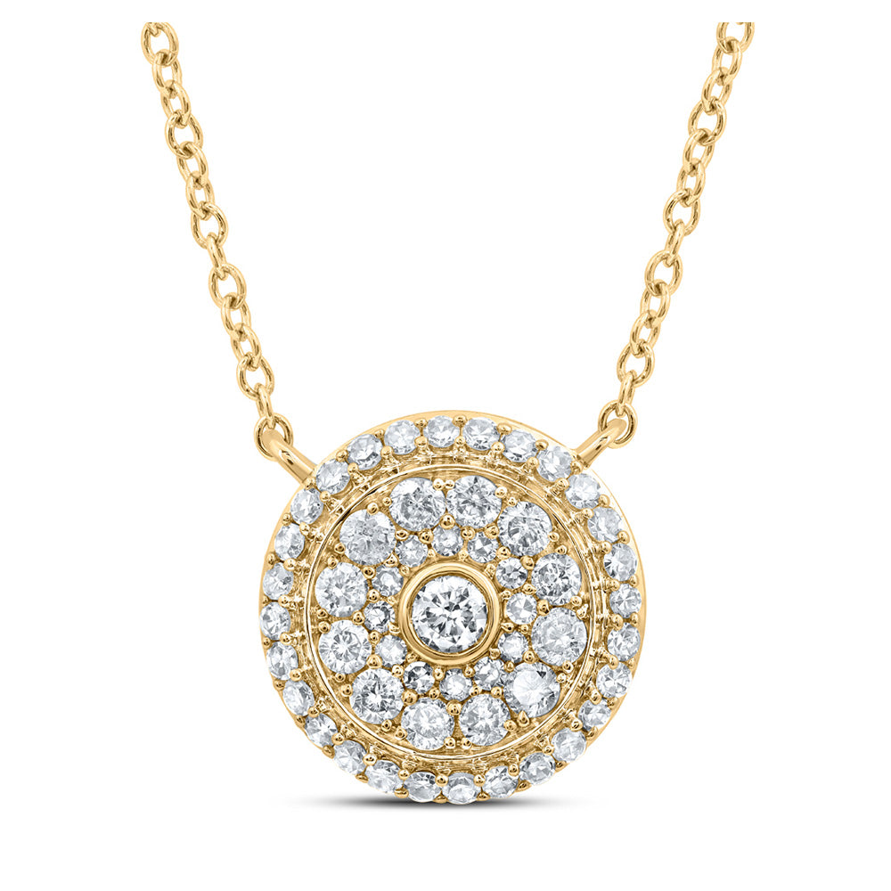 14K Yellow Gold Womens Round Diamond 18-inch Cluster Necklace 1/2 Cttw