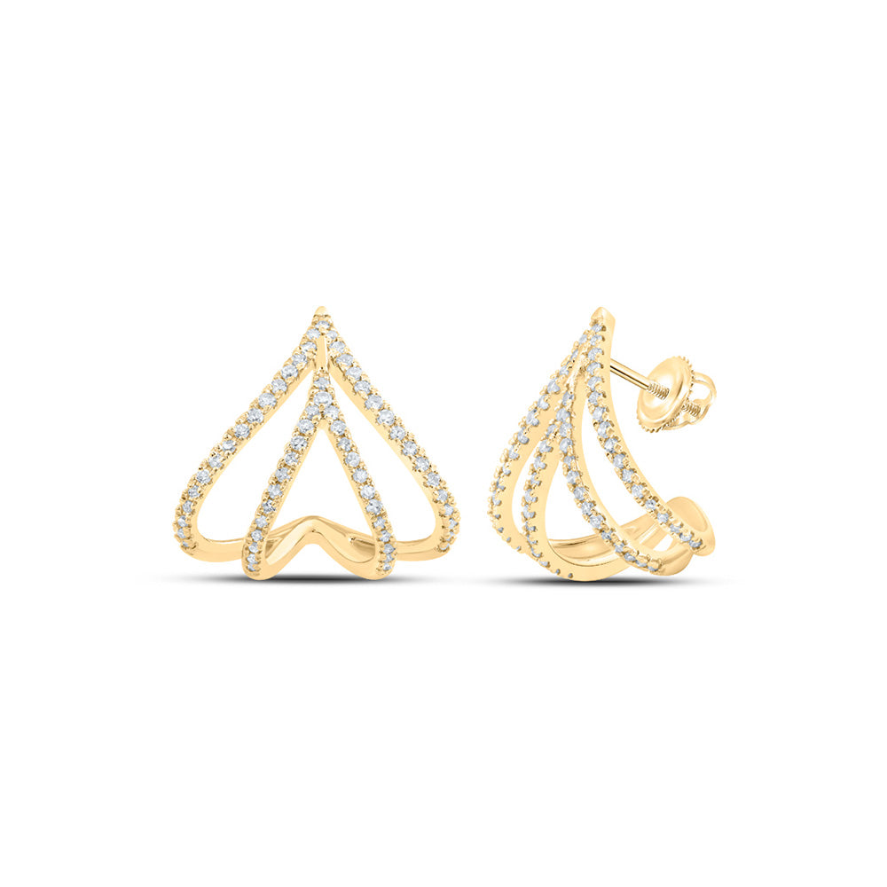 10K Yellow Or White Or Rose Gold Womens Round Diamond Lobe Half Hoop Earrings