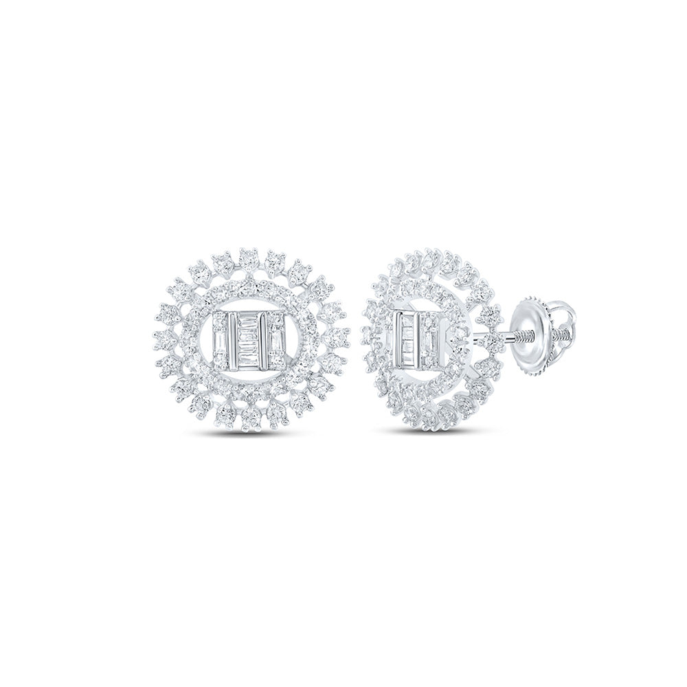 10K White Gold Womens Round Diamond Circle Earrings 7/8 Cttw