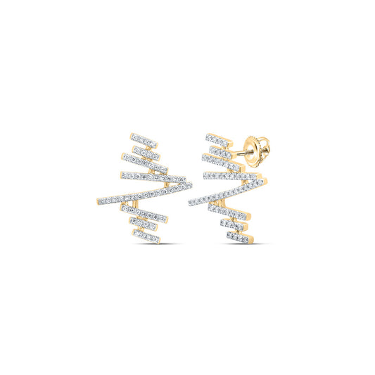 10K Yellow Gold Womens Round Abstract Bar Earrings 1/3 Cttw