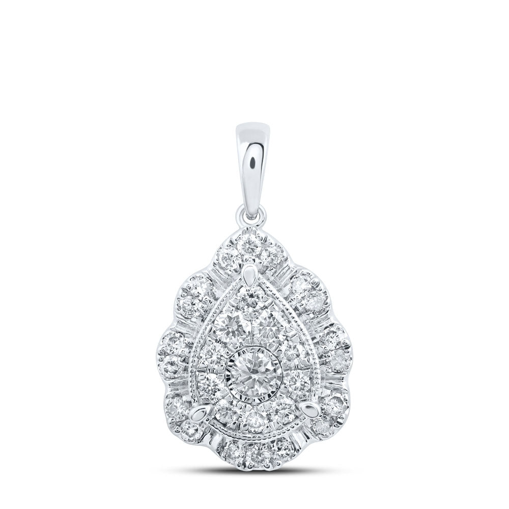 10K Yellow Or White Or Rose Gold Womens Round Diamond Teardrop Pendant