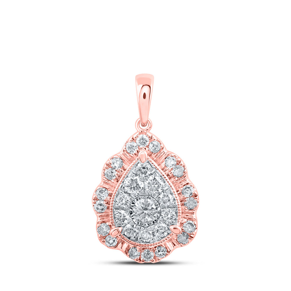 10K Yellow Or White Or Rose Gold Womens Round Diamond Teardrop Pendant
