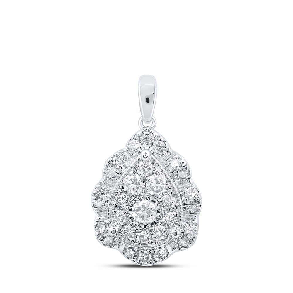 10K Yellow Or White Or Rose Gold Womens Round Diamond Teardrop Pendant