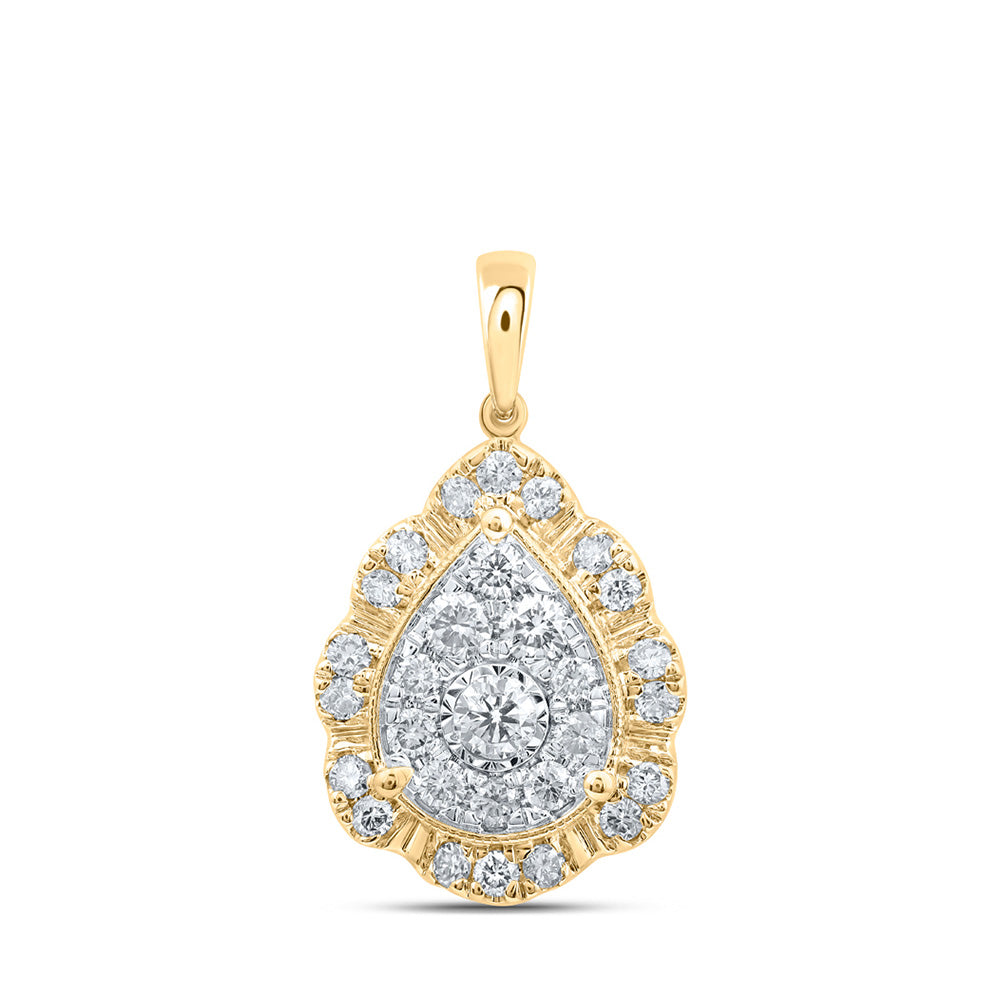 10K Yellow Or White Or Rose Gold Womens Round Diamond Teardrop Pendant