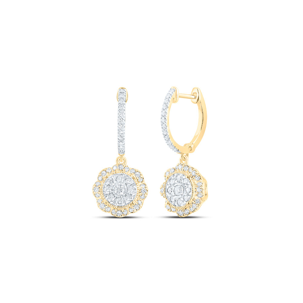 10K Yellow Or White Or Rose Gold Womens Round Diamond Hoop Dangle Earrings